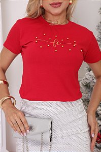 TSHIRT FÉ PÉROLAS-VERMELHA