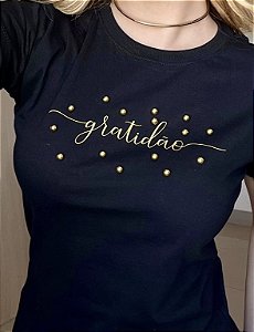 TSHIRT GRATIDÃO PÉROLAS - PRETO