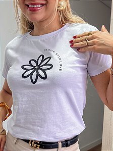 TSHIRT FLOR BLOOM WITH LOVE PONTO DE LUZ - BRANCA