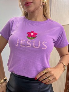 TSHIRT BORDADA JESUS FLOR - LILÁS