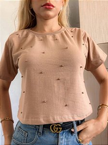 CROPPED ALGODÃO GOLA NA RIBANA PÉROLAS - NUDE