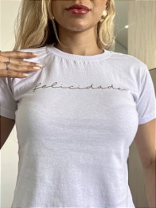 TSHIRT FELICIDADE ALTO RELEVO - BRANCA