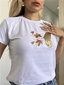 TSHIRT BORDADA BORBOLETA - BRANCA