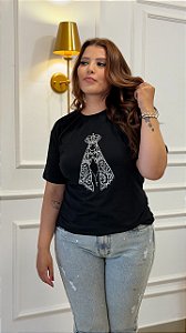 TSHIRT NO ALGODÃO PLUS SIZE NOSSA SENHORA PEDRARIA - PRETO