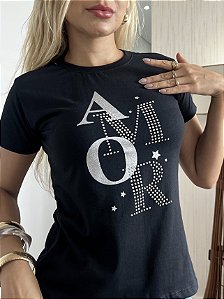 TSHIRT AMOR ESTRELAS PEDRARIA - PRETO