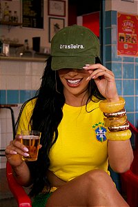 TSHIRT BRASIL BRASÃO BORDADO - AMARELA
