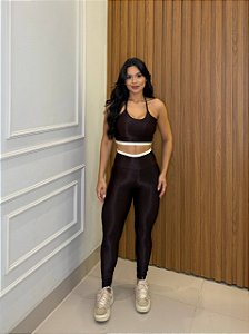 CONJUNTO FITNESS CALÇA E TOP SHINE - MARROM