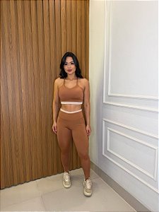 CONJUNTO FITNESS CALÇA E TOP SUPLEX - CANELA