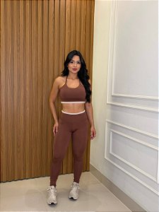 CONJUNTO FITNESS CALÇA E TOP SUPLEX - CAPUCCINO