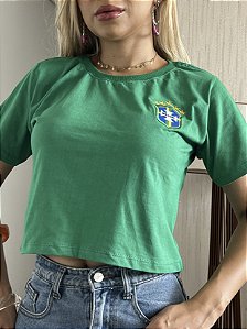 CROPPED BRASIL BRASÃO BORDADO - VERDE