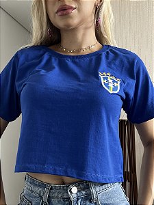 CROPPED BRASIL BRASÃO BORDADO - AZUL