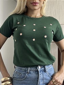 TSHIRT TOTAL GIRASSÓIS BORDADO - VERDE