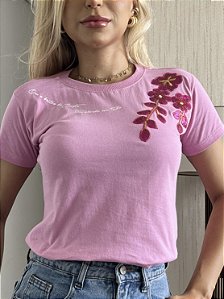 TSHIRT BRILHO DE CRISTO FLOR LANTEJOULAS - ROSA BEBÊ