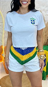 CROPPED BRASIL BRASÃO BORDADO - BRANCO