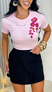 TSHIRT BRILHO DE CRISTO FLOR LANTEJOULAS - ROSA BEBÊ