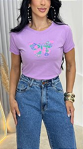 TSHIRT BORBOLETA CORES PÉROLAS - LILÁS