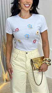 TSHIRT FLORES FRASES GOSPEL - BRANCA