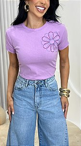 TSHIRT FLOR LATERAL BORDADA - LILÁS