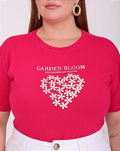 TSHIRT NO ALGODÃO PLUS SIZE GARDEM BLOOM PÉROLAS -ROSA PINK