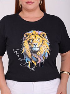 TSHIRT NO ALGODÃO PLUS SIZE LEÃO DE JUDÁ - PRETA