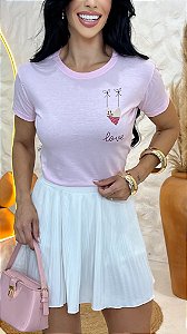 TSHIRT NO ALGODÃO GOLA NA RIBANA LOVE CORAÇÃO- ROSA BEBÊ