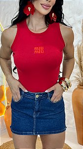 REGATA NA RIBANA BORDADA MIU MIU - VERMELHA