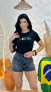 TSHIRT BRASIL ESTRELAS BORDADA - PRETA
