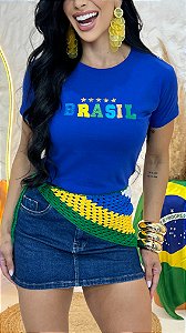 TSHIRT BRASIL ESTRELAS BORDADA - AZUL BIC