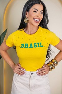 TSHIRT BRASIL BRASIL PÉROLAS - AMARELA