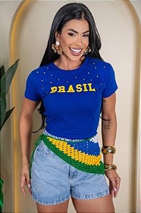 TSHIRT BRASIL BRASIL PÉROLAS - AZUL