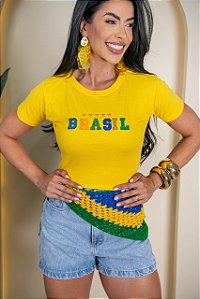 TSHIRT BRASIL ESTRELAS BORDADA - AMARELA