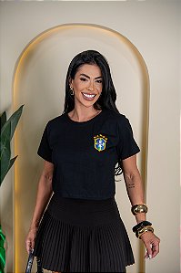 CROPPED BRASIL BRASÃO BORDADO - PRETO