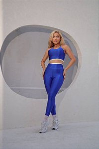 CONJUNTO FITNESS CALÇA E TOP SHINE - AZUL BIC
