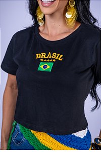 CROPPED BRASIL ESTRELAS BANDEIRA - PRETO