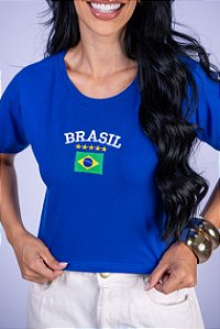 CROPPED BRASIL ESTRELAS BANDEIRA - AZUL