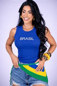 REGATA NA RIBANA BRASIL BORDADA - AZUL