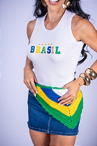 REGATA NA RIBANA BRASIL ESTRELAS BORDADO 3D - BRANCA