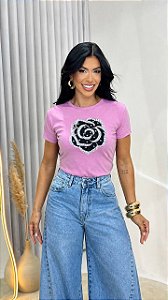 TSHIRT FLOR PÉROLAS - ROSA BEBÊ