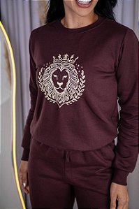 BLUSA MOLETOM LEÃO COROA PEDRARIA - MARROM