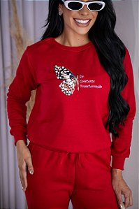 BLUSA MOLETOM BORBOLETA PÉROLA - VERMELHA