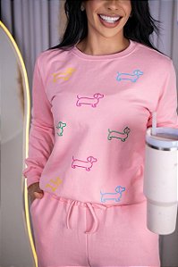BLUSA MOLETOM CACHORRINHOS -ROSA BEBÊ