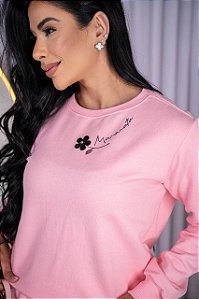 BLUSA MOLETOM FLOR MARANATA -ROSA BEBÊ