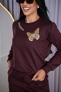 BLUSA MOLETOM BORBOLETA RESILIENCIA - MARROM