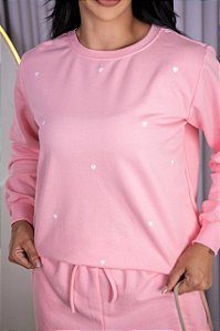 BLUSA MOLETOM TOTAL CORAÇÕES - ROSA BEBÊ