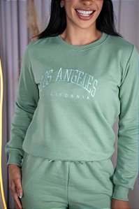 BLUSA MOLETOM BORDADO LOS ANGELES - VERDE MENTA