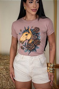 TSHIRT CAVALO FLORES PEDRARIA - NUDE
