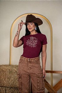 T-SHIRT BORDADA BOTA FLORES - MARSALA