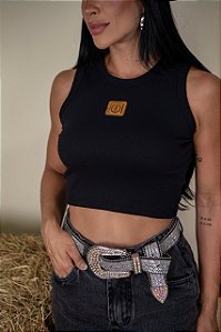 CROPPED REGATA COUNTRY NA RIBANA COWGIRL FERRADURA - PRETA
