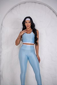 CONJUNTO FITNESS CALÇA E TOP SHINE - AZUL BEBÊ