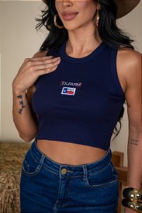 CROPPED REGATA COUNTRY NA RIBANA TX FARM - AZUL MARINHO